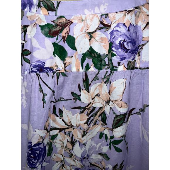 Roaman's Top Womens 24W Tunic Blouse Pintuck Button Lilac Purple Floral Spring - Picture 10 of 12